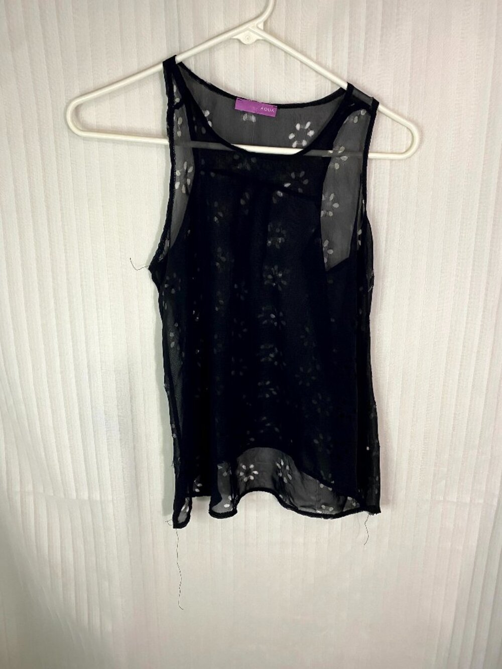 AQUA Sheer Tank Top Womens Small Black Floral Sleeveless Blouse Lightweight